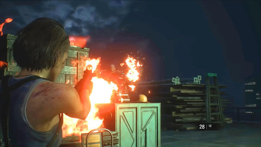 Jill Valentine fires her weapon at the monstrous Nemesis during an explosive rooftop battle in Resident Evil 3. Buy your Resident Evil 3 PC Steam CD Key at RushGame.co and experience the horror of survival against bioengineered terror