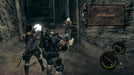 Resident Evil 5 Xbox One gameplay showing Chris and Sheva fighting grotesque enemies in a dark underground tunnel — unlock full cooperative play with a CD key from RushGame.co