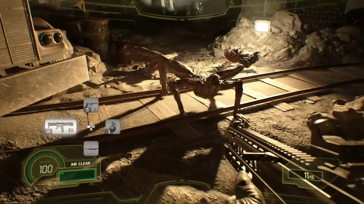 Intense battle against a crawling Molded enemy in a mine environment in Resident Evil 7: Biohazard. Experience the horror with an Xbox One US CD key from RushGame.co