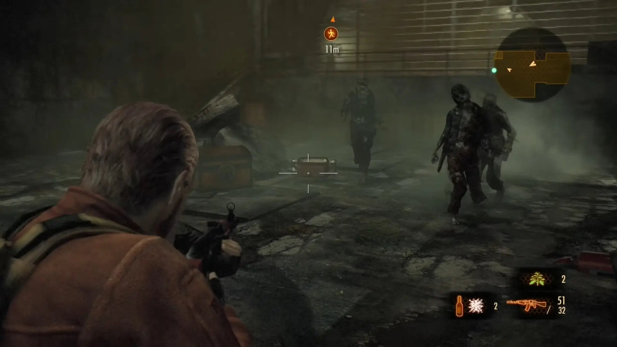 Barry Burton fends off oncoming infected enemies with an assault rifle in a foggy ruin in Resident Evil Revelations 2. Download your US Xbox One key today from RushGame.co
