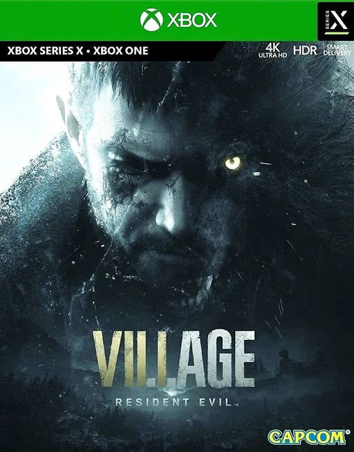 Cover art for Resident Evil Village Xbox Series X|S featuring protagonist Ethan Winters. Order your Resident Evil Village Xbox CD Key from RushGame.co with secure digital delivery