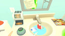 Puzzle interaction scene in Rick and Morty: Virtual Rick-ality featuring a bathroom sink filled with odd items and a laxative dispenser. Solve bizarre challenges in VR—Steam CD Key available at RushGame.co