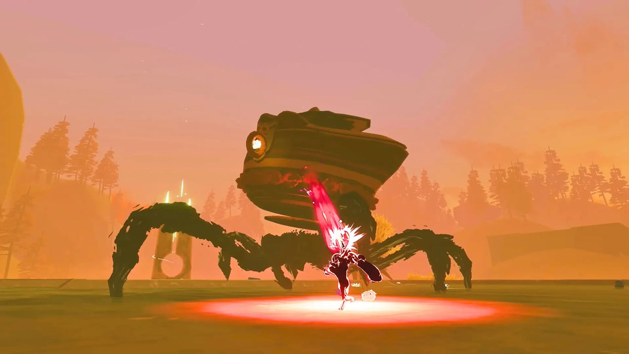 Epic in-game moment from Risk of Rain 2 + Survivors of the Void Bundle for PC Steam, showing a survivor battling a massive crab-like boss under an orange sky. Purchase your bundle Steam key at RushGame.co and face legendary challenges with friends