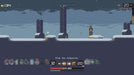 In-game image from Risk of Rain for Xbox One, showing the player exploring a snowy platform environment with various power-ups and teleporter markers. Unlock Risk of Rain on Xbox One with a digital CD Key from RushGame.co