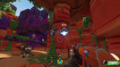 In-game screenshot from Roboquest on Steam featuring a first-person view in a colorful canyon environment, aiming at a hovering robot enemy. Buy Roboquest Steam Key for fast digital delivery at RushGame.co