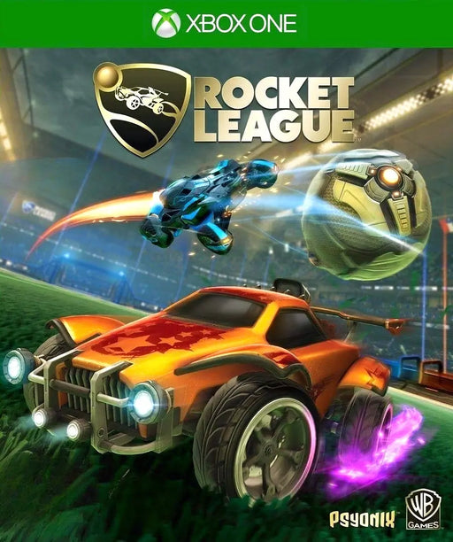 Rocket League cover art for Xbox One digital download, highlighting iconic cars and soccer ball. Buy genuine Rocket League Xbox One CD Keys at RushGame.co for instant access and exclusive deals