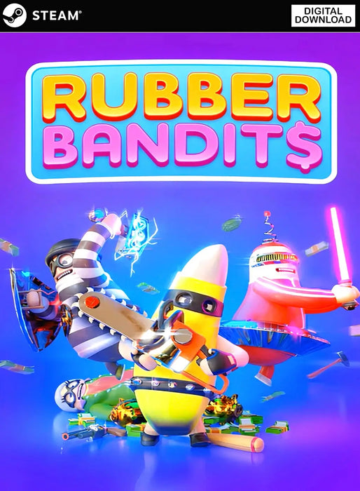 Rubber Bandits Steam Key cover art featuring colorful cartoon-style characters in action. Purchase your official Rubber Bandits Steam key at RushGame.co for instant digital delivery and unbeatable prices