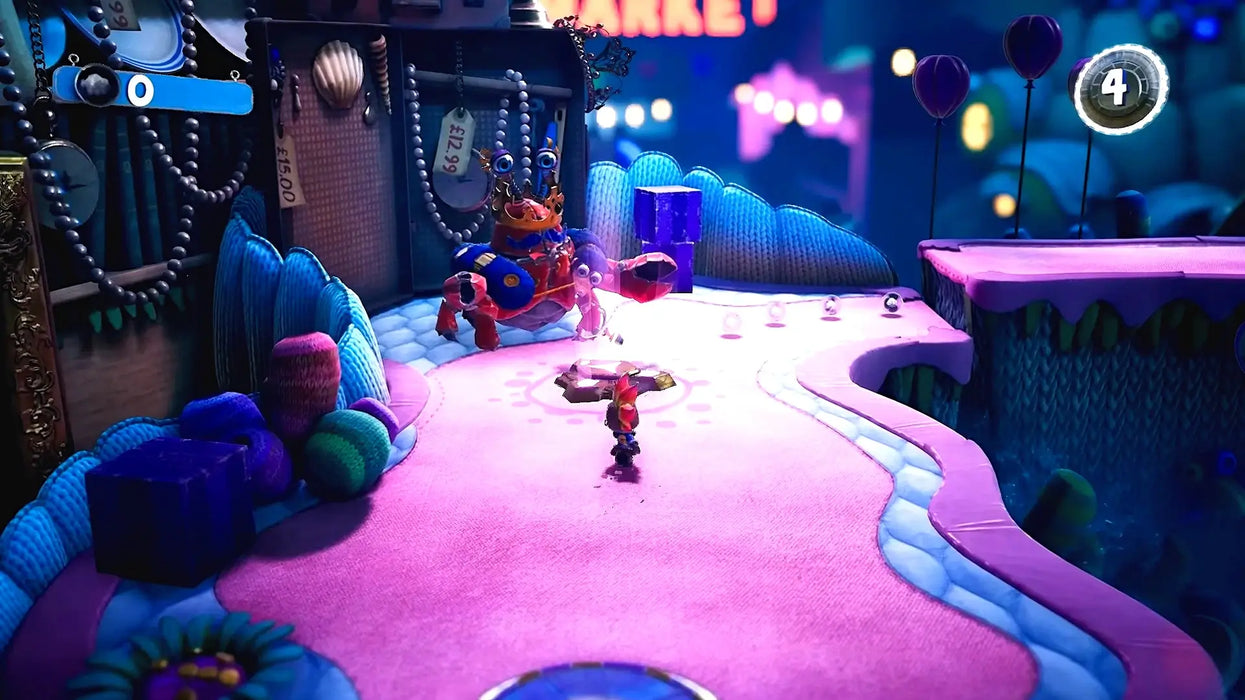 Screenshot from Sackboy: A Big Adventure Steam version, showing a boss encounter in a colorful, handcrafted world. Buy your Sackboy Steam Key today at RushGame.co and join the adventure!