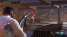 Action scene from Saints Row on Steam, displaying a player aiming an assault rifle at an enemy during an intense shootout in a construction area at night. Unlock your Saints Row Steam digital download at RushGame.co and join the action