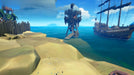 Screenshot from Sea of Thieves 2023 Edition, featuring a pirate ship docked near a wooden watchtower on a tropical island. Get your Sea of Thieves Xbox Series X|S and PC key from RushGame.co for the best digital deals and fast delivery.