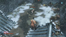 In-game screenshot from Sekiro: Shadows Die Twice (Xbox One) showing the main character surveying an enemy from a snowy rooftop in a fortified courtyard. Get your Sekiro digital game key instantly at RushGame.co and immerse yourself in epic shinobi battles