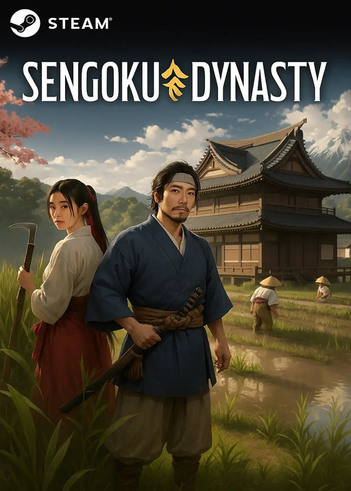 Sengoku Dynasty Steam Key cover art featuring a samurai and a woman standing in a lush rice field with a traditional Japanese house in the background. Buy authentic Sengoku Dynasty Steam game codes for instant digital delivery at RushGame.co and experience the ultimate blend of survival, crafting, and dynasty-building gameplay.