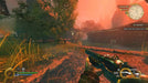 First-person gameplay screenshot from Shadow Warrior 2 showing the player exploring a forested area with a shotgun at sunset. Experience fast-paced action—get your GOG Key for Shadow Warrior 2 Deluxe Edition at RushGame.co