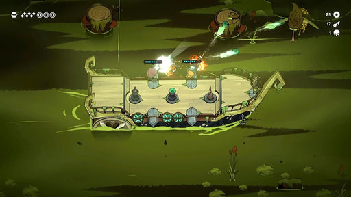 In-game screenshot from Ship of Fools on Steam, showing a chaotic battle on a whimsical boat as players defend against monstrous enemies. Get your Ship of Fools Steam Key at RushGame.co for instant digital delivery and start your co-op adventure today!