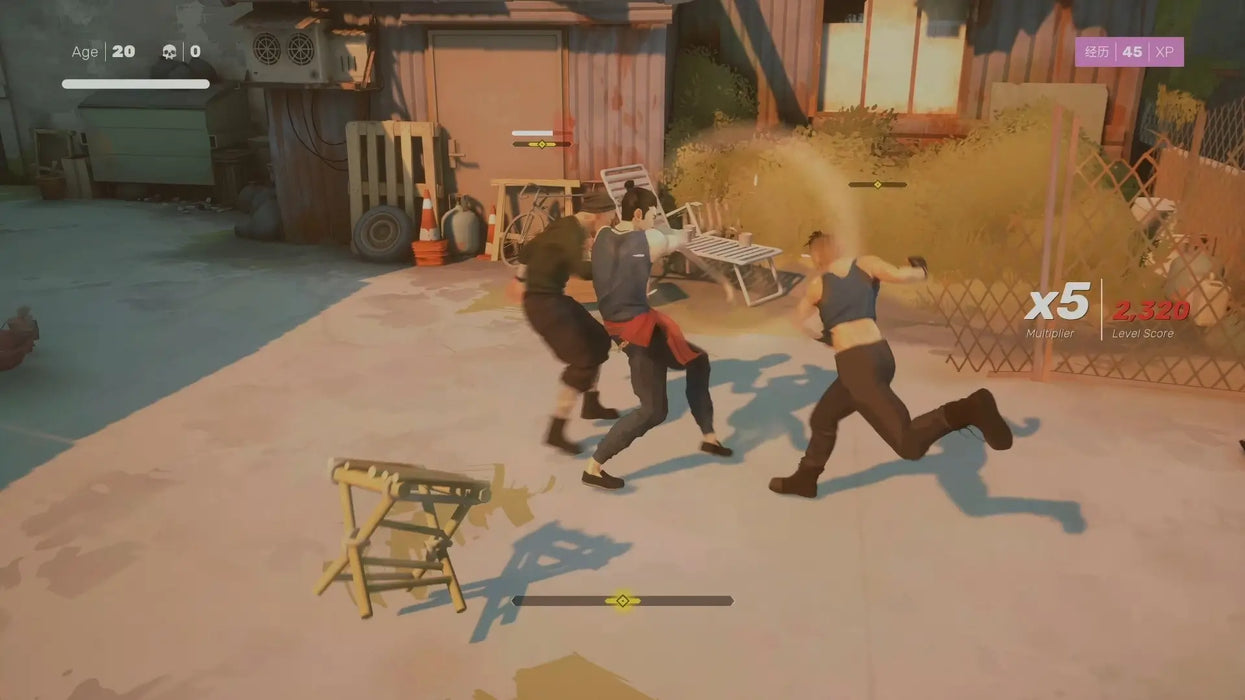 Gameplay image from Sifu Deluxe Edition Epic Games – the hero takes on multiple opponents in an urban setting, showcasing advanced fighting skills and multipliers. Get your Sifu Epic Games Key at RushGame.co and master your path to revenge – purchase your code instantly!