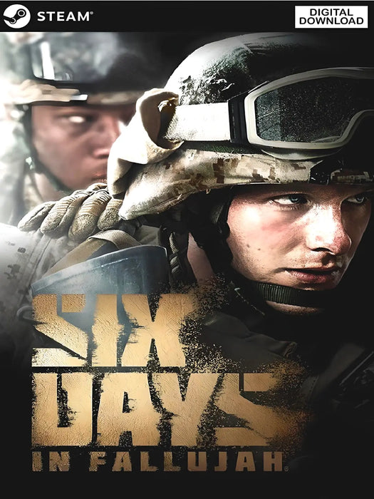 Cover art for Six Days in Fallujah Steam Key for PC, showcasing realistic military characters in action. Purchase your digital game code instantly at RushGame.co and experience true-to-life tactical combat