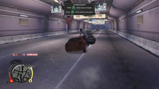 High-speed car hijack gameplay from Sleeping Dogs Definitive Edition Steam version, where the protagonist leaps onto a moving vehicle inside a city tunnel. Get your Sleeping Dogs Steam Key instantly at RushGame.co for action-packed open-world adventures