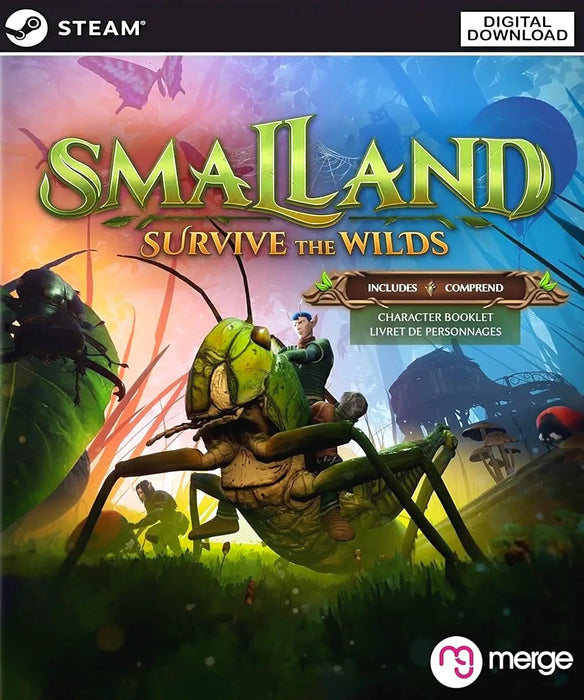 Smalland: Survive the Wilds Steam game cover with a hero riding a giant insect. Buy your Steam key at RushGame.co