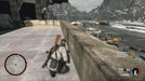 Sniper Elite 4 Steam gameplay showing the player crouching on a ledge in a snowy military base. Unlock your Sniper Elite 4 Steam Key at RushGame.co for fast digital delivery