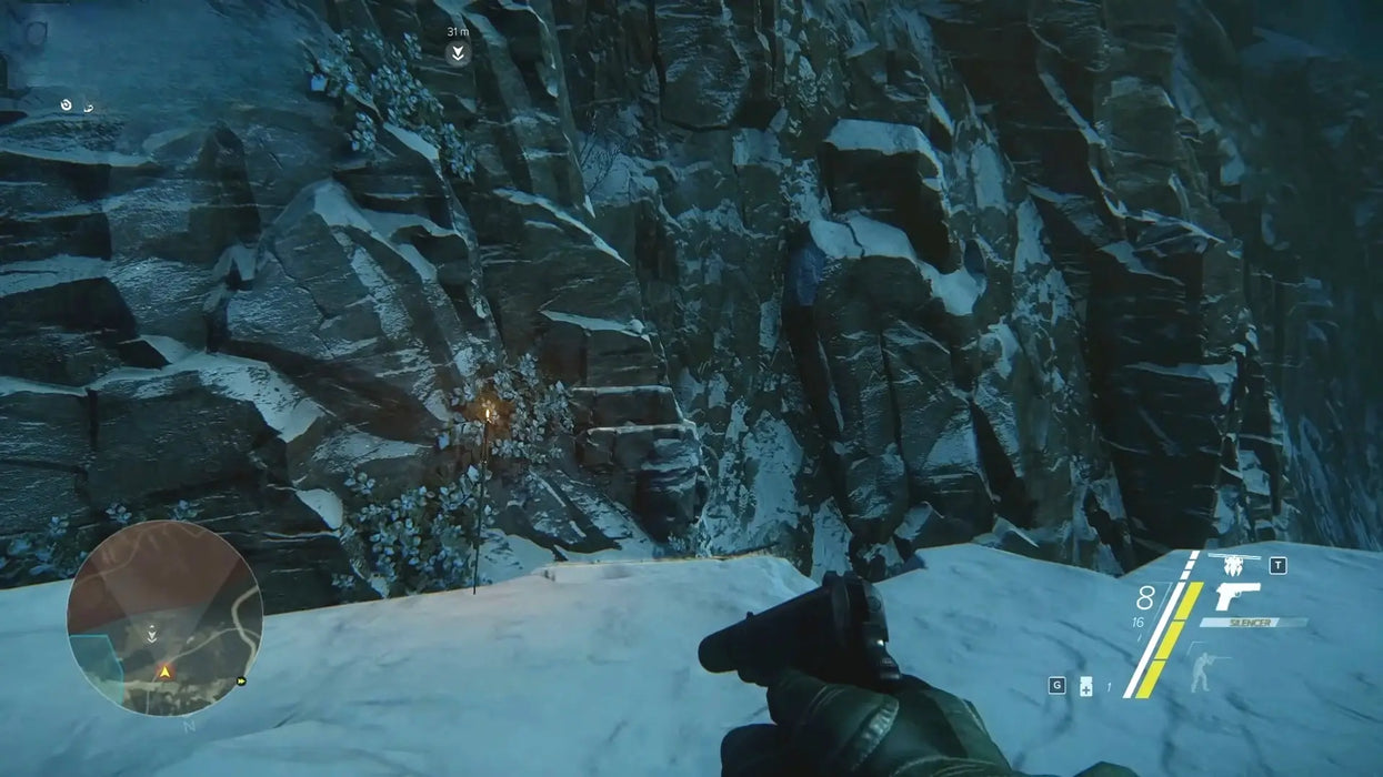 Player stands on a snowy cliff edge with a handgun in Sniper Ghost Warrior 3 Season Pass Edition for Xbox, highlighting the tactical stealth gameplay. Discover exclusive Xbox keys for this title now at RushGame.co