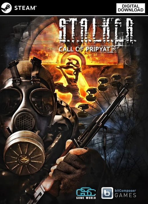  cover art for S.T.A.L.K.E.R.: Call of Pripyat Steam CD Key, featuring a masked stalker in a post-apocalyptic landscape with radioactive imagery. Buy your digital game code at RushGame.co for instant Steam activation and secure purchase