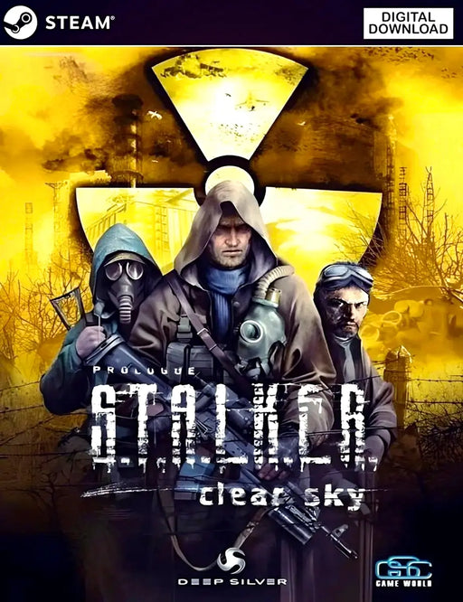 STALKER Clear Sky Steam CD Key cover art, highlighting the iconic radioactive symbol and main characters from the game. Buy your Steam game key from RushGame.co for fast, reliable digital delivery and start your journey in the Zone