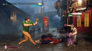 Dynamic fight sequence in Street Fighter 6 on Steam, showing intense action between characters in a dark city setting. Available now at RushGame.co with instant key delivery