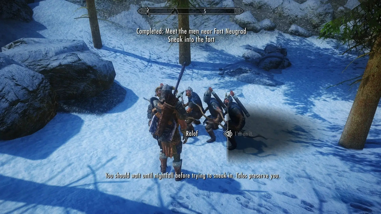 The Elder Scrolls V: Skyrim Special Edition gameplay – Stormcloak soldiers briefing – Dragonborn receives mission briefing from Stormcloak soldiers near Fort Neugrad in Skyrim Special Edition, Steam key at RushGame.co