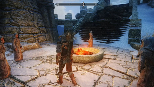 The Elder Scrolls V: Skyrim Special Edition gameplay – High Hrothgar courtyard – Dragonborn meets the Greybeards in the snowy courtyard of High Hrothgar in Skyrim Special Edition, Steam key at RushGame.co