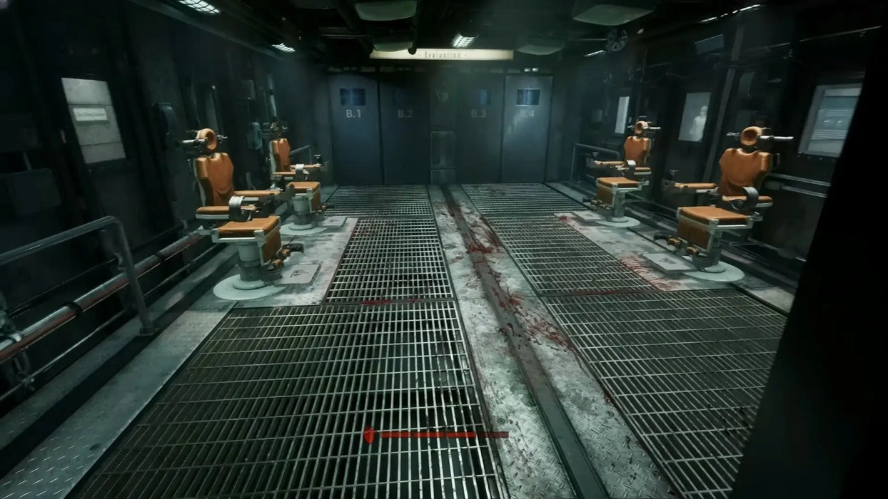 Terrifying in-game scene from The Outlast Trials Steam Key showing a test subject restrained in a dark room. Get the Steam key instantly at RushGame.co and experience the horror