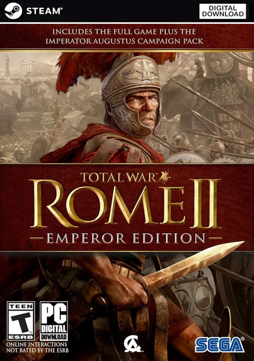 Game cover of Total War: ROME II – Emperor Edition for Steam, featuring Roman soldiers and epic warfare scenes. Instant delivery available at RushGame.co
