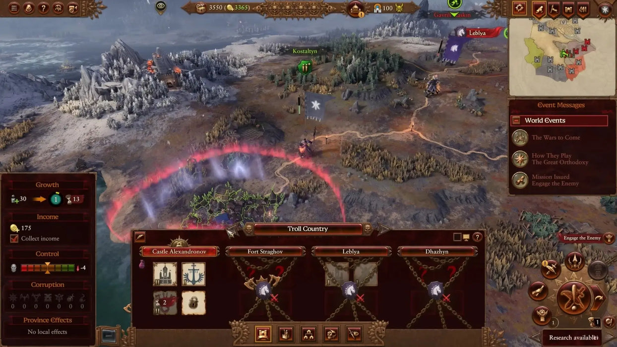 City management and army overview in Total War: Warhammer III Steam Edition, highlighting province control and enemy incursions – instant Steam key delivery on RushGame.co