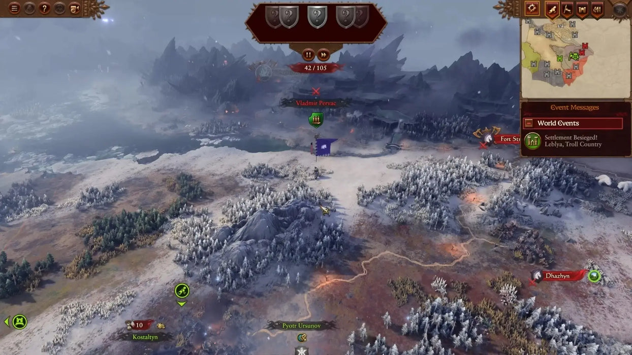 Strategic campaign map in Total War: Warhammer III on Steam, featuring settlements and enemy movements – buy your digital game key at RushGame.co