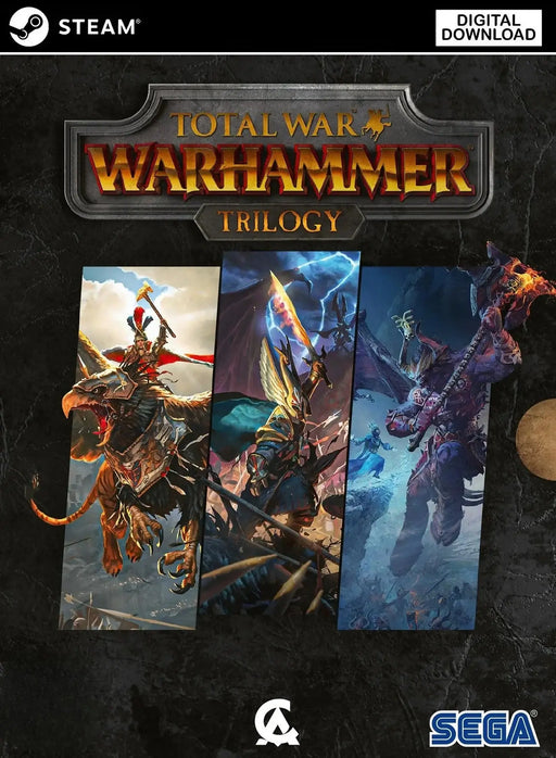 cover art for Total War: Warhammer Trilogy Steam Key, featuring epic fantasy battles across three legendary strategy titles. Available now at RushGame.co with instant digital delivery