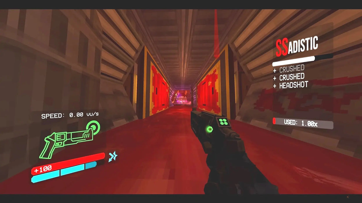 Stylized corridor scene in ULTRAKILL with classic shooter mechanics and fast movement. Purchase ULTRAKILL Steam Key at RushGame.co for non-stop retro shooter action