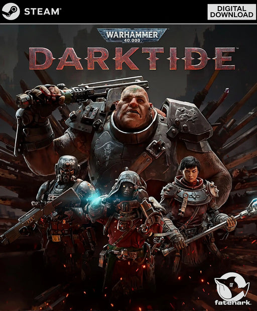 cover art of Warhammer 40,000: Darktide Steam Key showing the main heroes ready for battle. Buy your Darktide digital code at RushGame.co with instant delivery