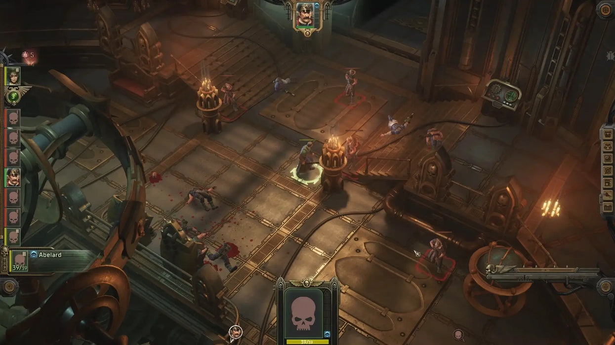Turn-based combat in Warhammer 40,000: Rogue Trader Steam Key with characters battling enemies aboard a starship. Purchase now at RushGame.co and command your crew instantly